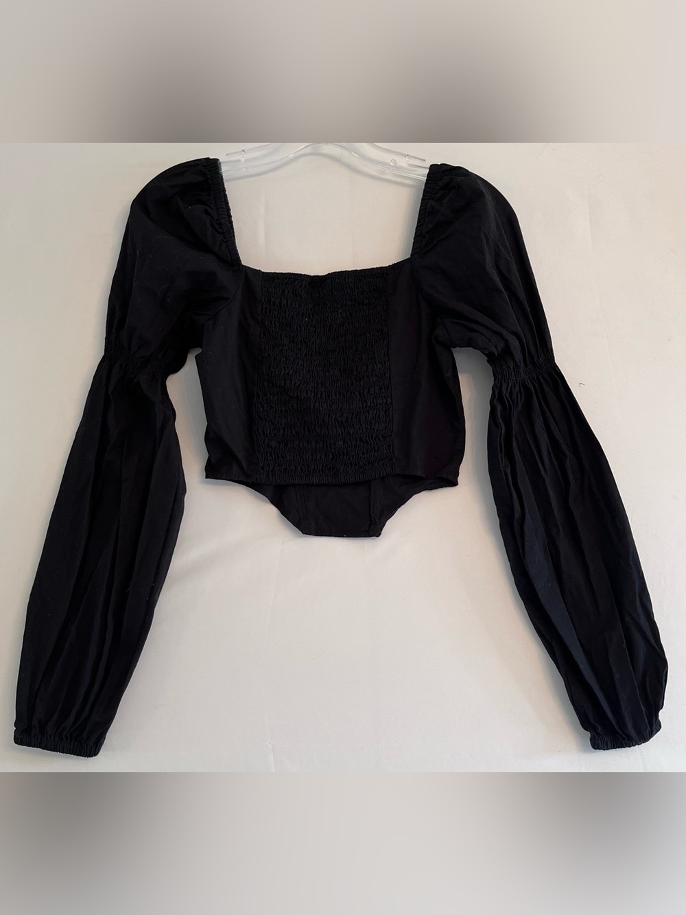 Whimsigoth Black Smocked Corset Top Puff Sleeve Blouse XS